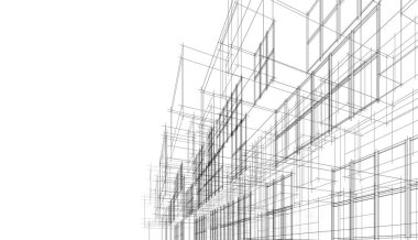 Modern geometrik mimari tasarım, 3D tasarım, gayrimenkul planı, mimari sanat, taslak çizimi.
