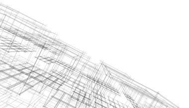 Modern geometrik mimari tasarım, 3D tasarım, gayrimenkul planı, mimari sanat, taslak çizimi.