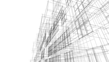 Modern geometrik mimari tasarım, 3D tasarım, gayrimenkul planı, mimari sanat, taslak çizimi.