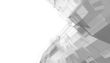 Modern geometrik mimari tasarım, 3D tasarım, gayrimenkul planı, mimari sanat, taslak çizimi.