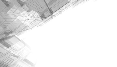 Modern geometrik mimari tasarım, 3D tasarım, gayrimenkul planı, mimari sanat, taslak çizimi.