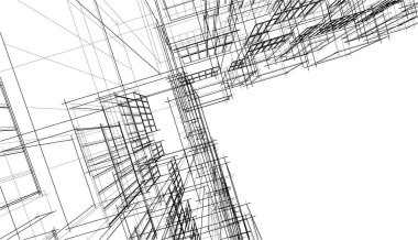 Modern geometrik mimari tasarım, 3D tasarım, gayrimenkul planı, mimari sanat, taslak çizimi.