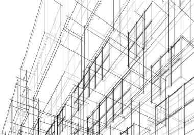 Modern geometrik mimari tasarım, 3D tasarım, gayrimenkul planı, mimari sanat, taslak çizimi.