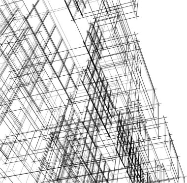 Modern geometrik mimari tasarım, 3D tasarım, gayrimenkul planı, mimari sanat, taslak çizimi.