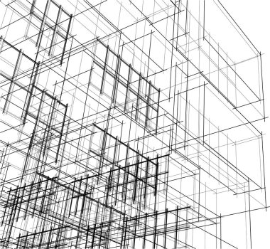 Modern geometrik mimari tasarım, 3D tasarım, gayrimenkul planı, mimari sanat, taslak çizimi.