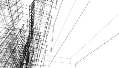 Modern geometrik mimari tasarım, 3D tasarım, gayrimenkul planı, mimari sanat, taslak çizimi.