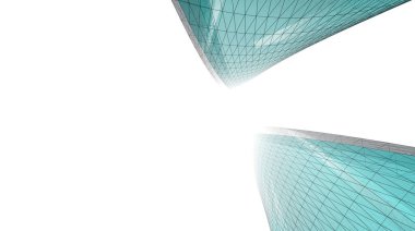 Gelecek perspektifi, soyut mimari duvar kağıdı tasarımı, dijital konsept arka plan, gökdelen cephesi