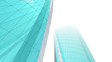 Gelecek perspektifi, soyut mimari duvar kağıdı tasarımı, dijital konsept arka plan, gökdelen cephesi