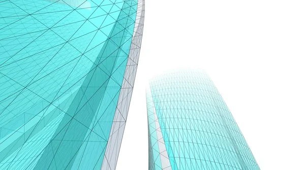 Futuristische Perspektive Abstraktes Architektonisches Tapetendesign Digitaler Konzepthintergrund Fassade Des Wolkenkratzers — Stockfoto