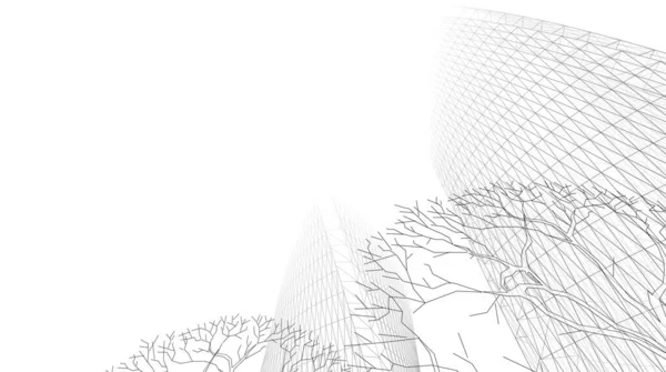 Futuristische Perspektive Abstraktes Architektonisches Tapetendesign Digitaler Konzepthintergrund Fassade Des Wolkenkratzers — Stockfoto