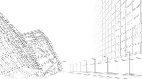 Astratto Disegno Architettonico Grattacieli Carta Parati Sfondo Concetto Digitale — Foto Stock