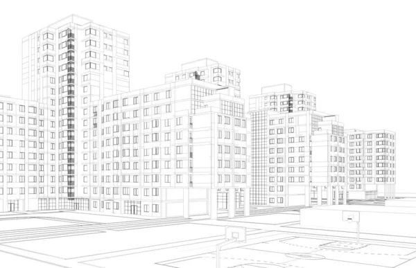 抽象的な建築壁紙高建築地区デザインデジタルコンセプト背景 — ストック写真