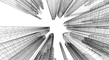 soyut mimari duvar kağıdı gökdelenler tasarım, dijital konsept arkaplan