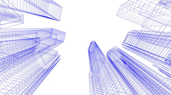 Astratto Disegno Architettonico Grattacieli Carta Parati Sfondo Concetto Digitale — Vettoriale Stock