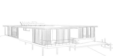 Ev, villa konsepti çizimi 3D illüstrasyon