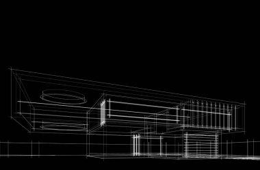Ev, villa konsepti çizimi 3D illüstrasyon