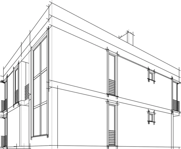 Haus Gebäude Architektonische Zeichnung Vektor Illustration — Stockvektor