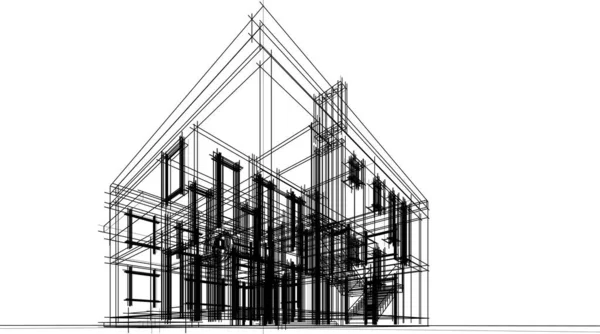 Hus Bygning Arkitektonisk Tegning Vektor Illustration – Stock-vektor