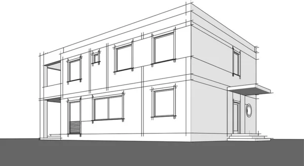 Edifício Casa Desenho Arquitetônico Ilustração Vetorial — Vetor de Stock