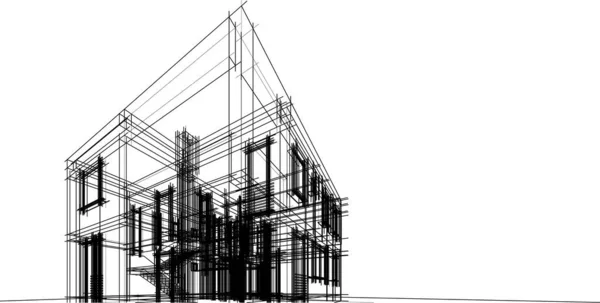 Edificio Casa Dibujo Arquitectónico Vector Ilustración — Archivo Imágenes Vectoriales