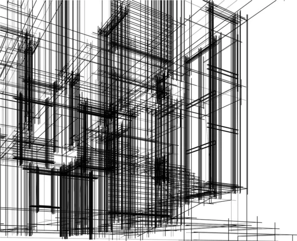 Haus Gebäude Architektonische Zeichnung Vektor Illustration — Stockvektor