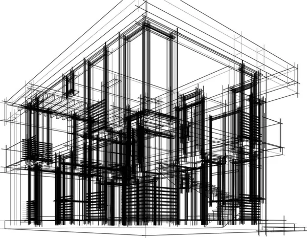 Edificio Casa Dibujo Arquitectónico Vector Ilustración — Vector de stock