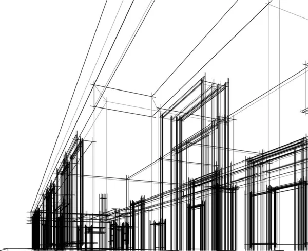 Casa Edificio Disegno Architettonico Vettoriale Illustrazione — Vettoriale Stock