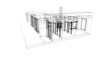 Binanın mimari 3d çizim çizim ev