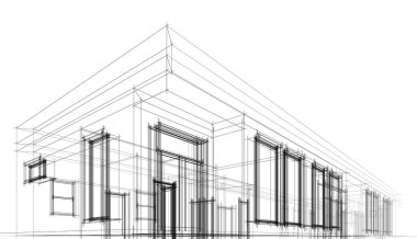 Binanın mimari 3d çizim çizim ev