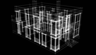 Binanın mimari 3d çizim çizim ev