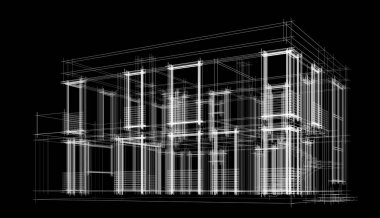 Binanın mimari 3d çizim çizim ev