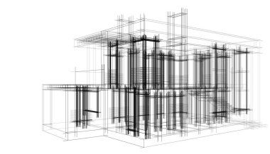 Binanın mimari 3d çizim çizim ev