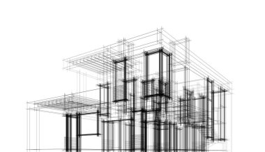 Binanın mimari 3d çizim çizim ev