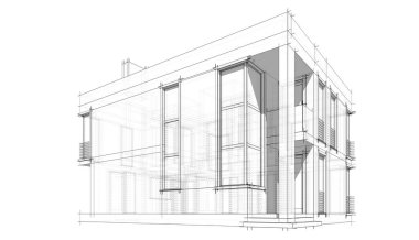 Binanın mimari 3d çizim çizim ev