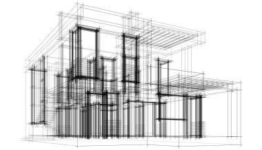 Binanın mimari 3d çizim çizim ev