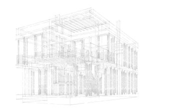 Binanın mimari 3d çizim çizim ev