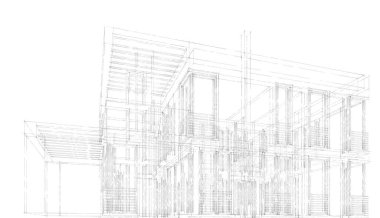 Binanın mimari 3d çizim çizim ev