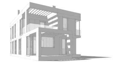 Binanın mimari 3d çizim çizim ev