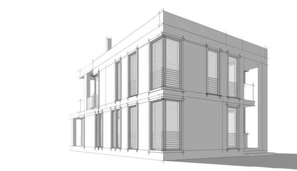 房子大厦建筑图画3D — 图库照片