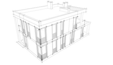 Binanın mimari 3d çizim çizim ev