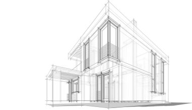 Binanın mimari 3d çizim çizim ev