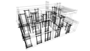 Binanın mimari 3d çizim çizim ev