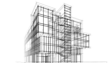 Alışveriş merkezi mimari çizimi 3d illüstrasyon