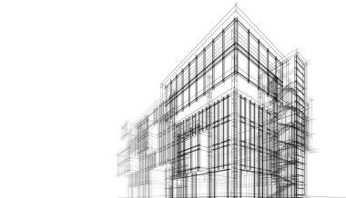 Alışveriş merkezi mimari çizimi 3d illüstrasyon