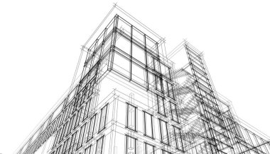 Alışveriş merkezi mimari çizimi 3d illüstrasyon