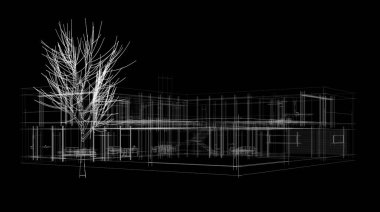 Binanın mimari 3d çizim çizim ev