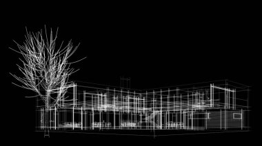 Binanın mimari 3d çizim çizim ev