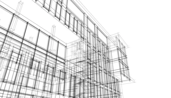 モールビル建築図面3Dイラスト — ストック写真