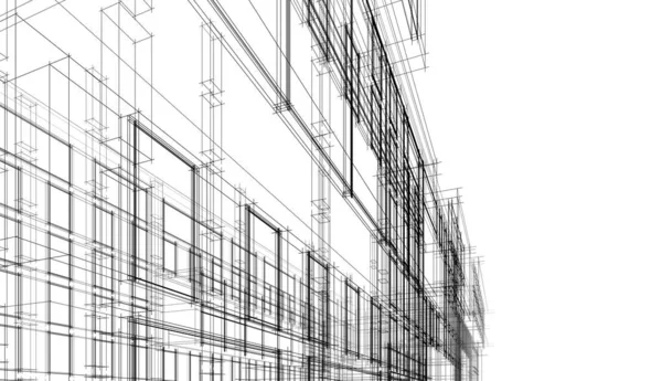モールビル建築図面3Dイラスト — ストック写真