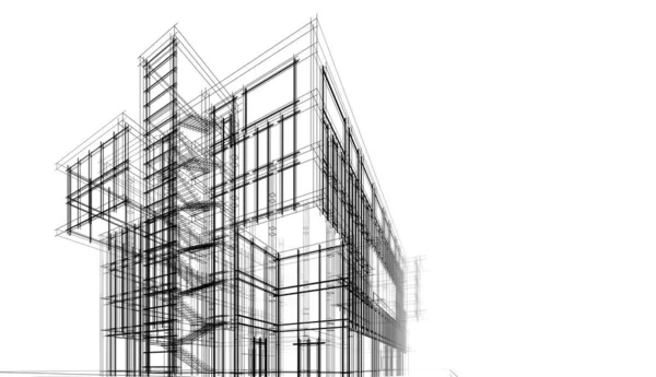 mall building architectural drawing 3d illustration